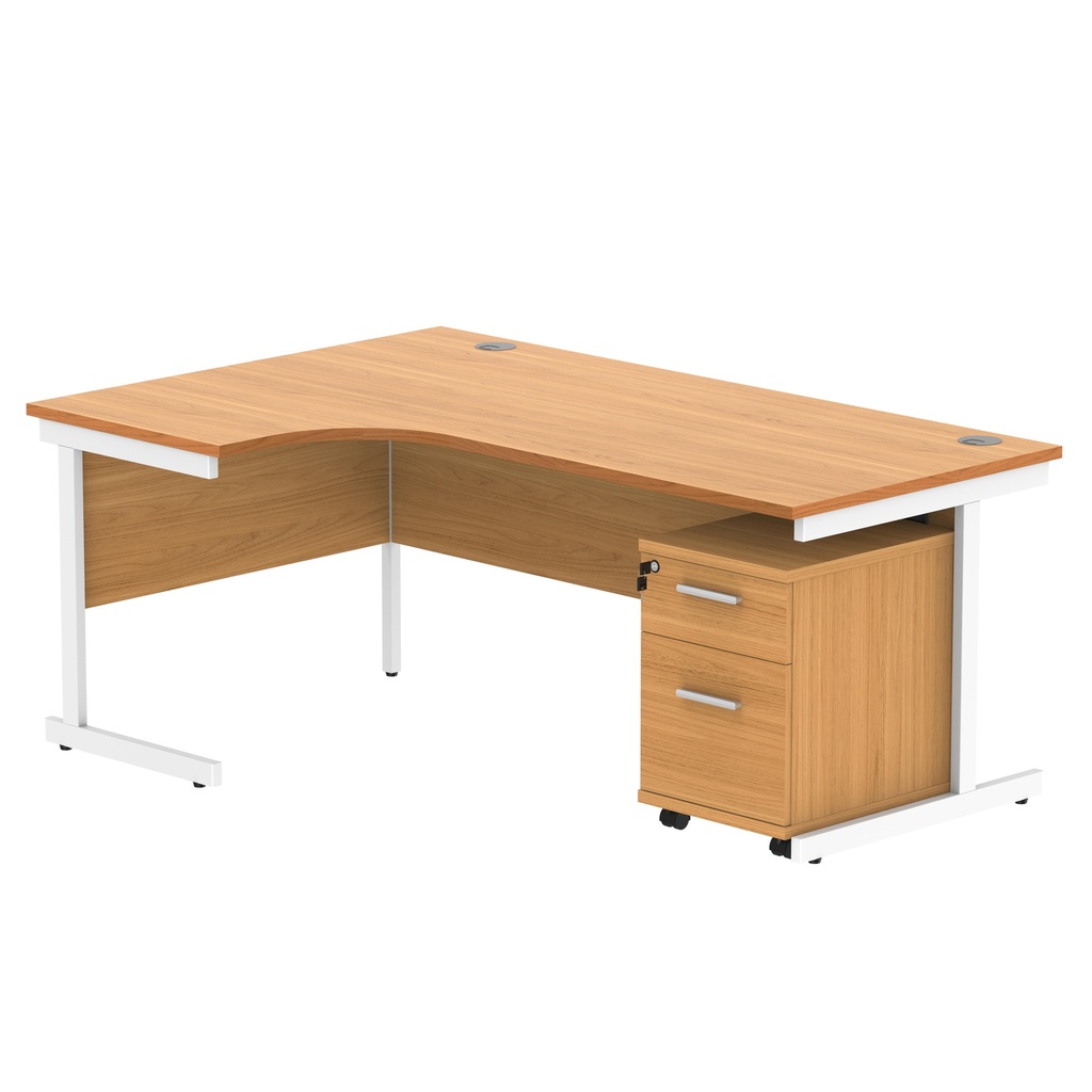 Single Upright Left Hand Radial Desk + 2 Drawer Mobile Under Desk Pedestal (FSC) | 1800 X 1200 | Norwegian Beech/White