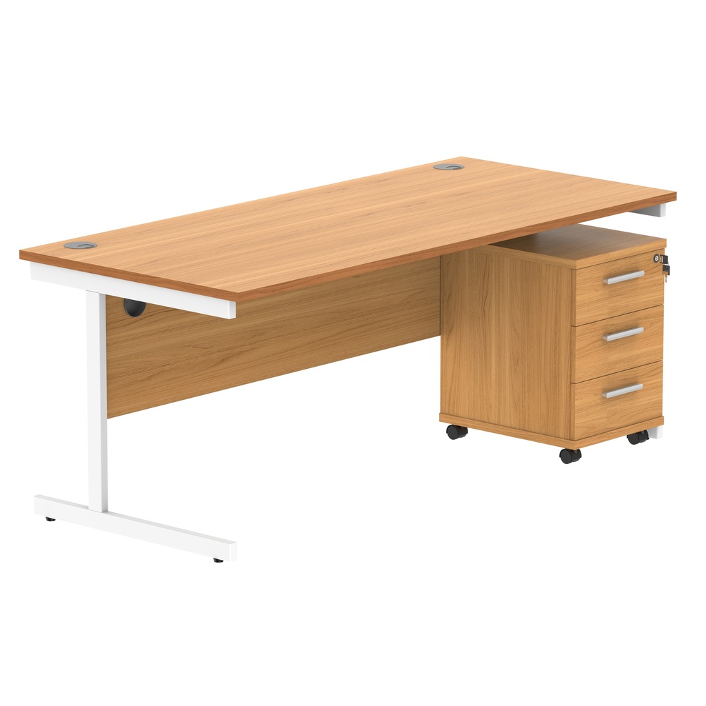Single Upright Rectangular Desk + 3 Drawer Mobile Under Desk Pedestal (FSC) | 1800 X 800 | Norwegian Beech/White