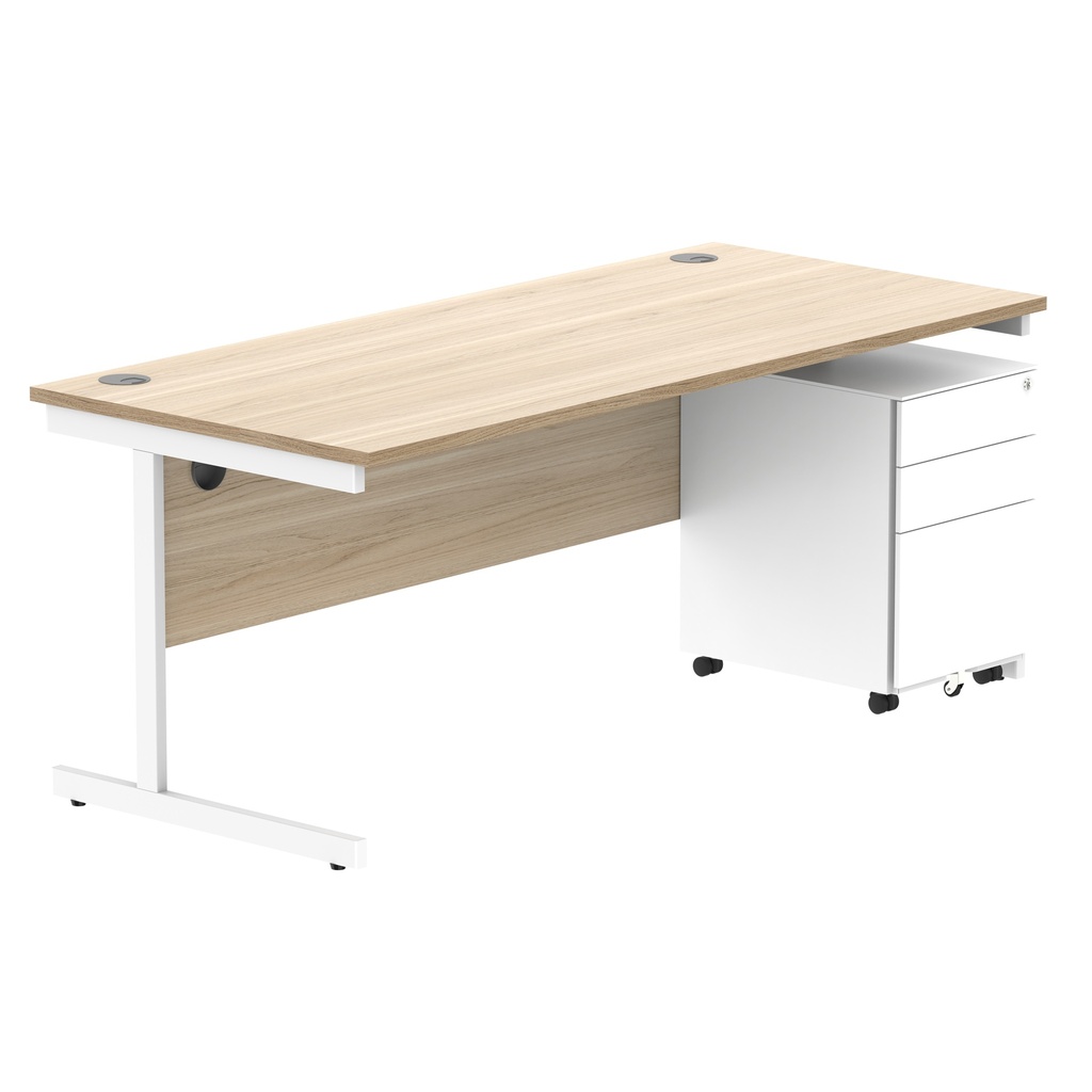 CORE Single Upright Rectangular Desk + Under Desk Steel Pedestal 3 Drawers (FSC) | 1800 X 800 | Canadian Oak/White