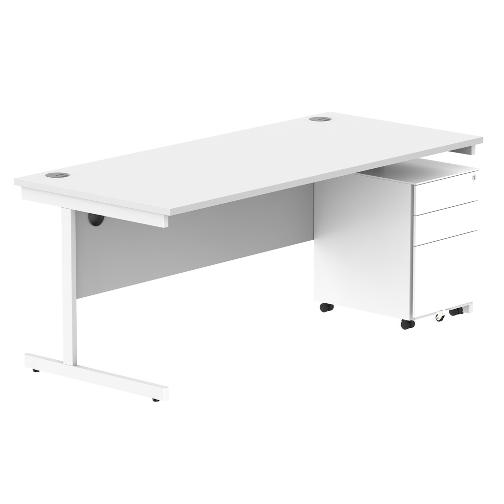 CORE Single Upright Rectangular Desk + Under Desk Steel Pedestal 3 Drawers (FSC) | 1800 X 800 | Arctic White/White