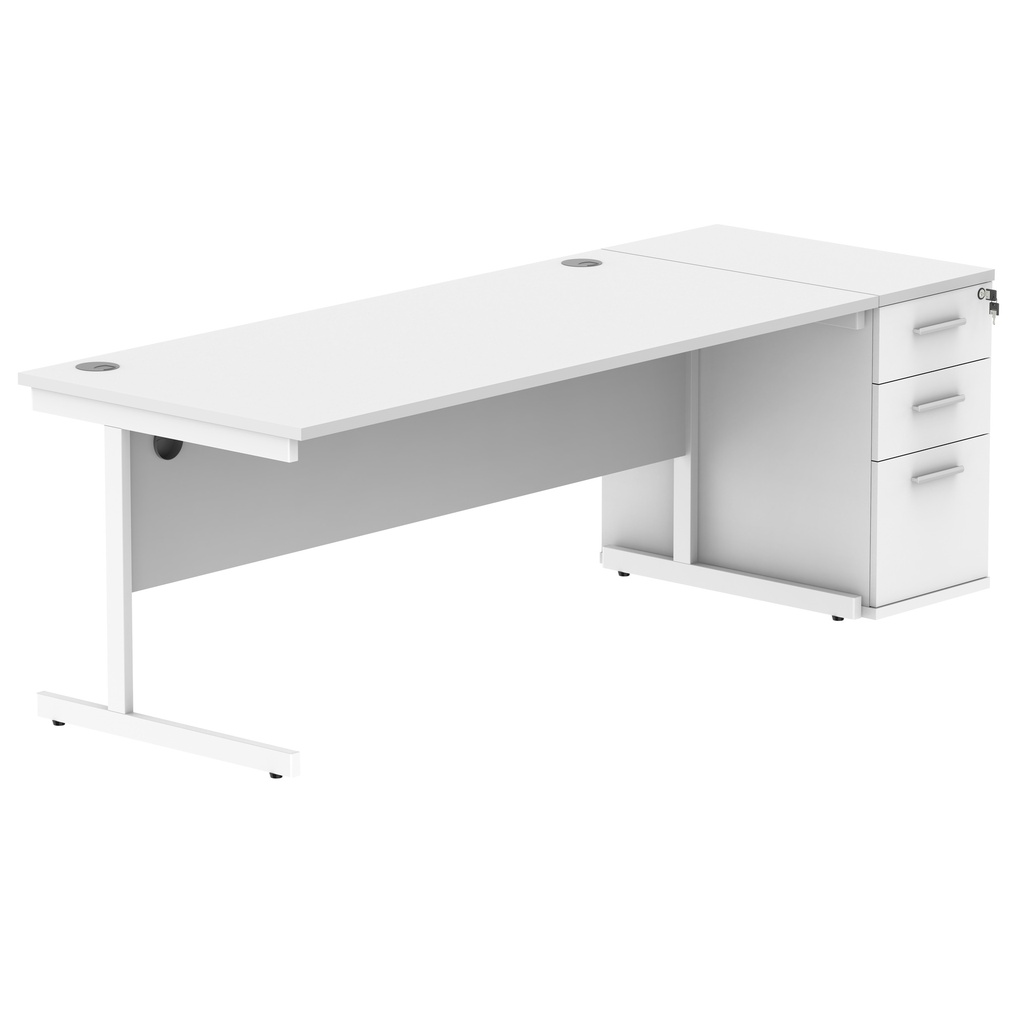 Single Upright Rectangular Desk + Desk High Pedestal (FSC) | 1800 X 800 | Arctic White/White