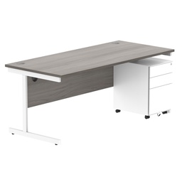 [COREBUNSU1880GOAKWH+USMP3WH] CORE Single Upright Rectangular Desk + Under Desk Steel Pedestal 3 Drawers (FSC) | 1800 X 800 | Alaskan Grey Oak/White