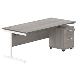 [COREBUNSU1880GOAKWH2] Single Upright Rectangular Desk + 2 Drawer Mobile Under Desk Pedestal (FSC) | 1800 X 800 | Alaskan Grey Oak/White