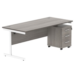 [COREBUNSU1880GOAKWH3] Single Upright Rectangular Desk + 3 Drawer Mobile Under Desk Pedestal (FSC) | 1800 X 800 | Alaskan Grey Oak/White