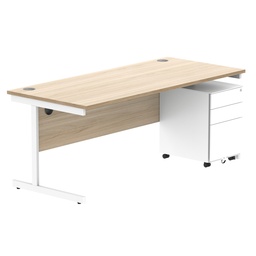 [COREBUNSU1880OKWH+USMP3WH] CORE Single Upright Rectangular Desk + Under Desk Steel Pedestal 3 Drawers (FSC) | 1800 X 800 | Canadian Oak/White