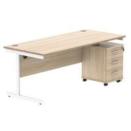 [COREBUNSU1880OKWH3] Single Upright Rectangular Desk + 3 Drawer Mobile Under Desk Pedestal (FSC) | 1800 X 800 | Canadian Oak/White